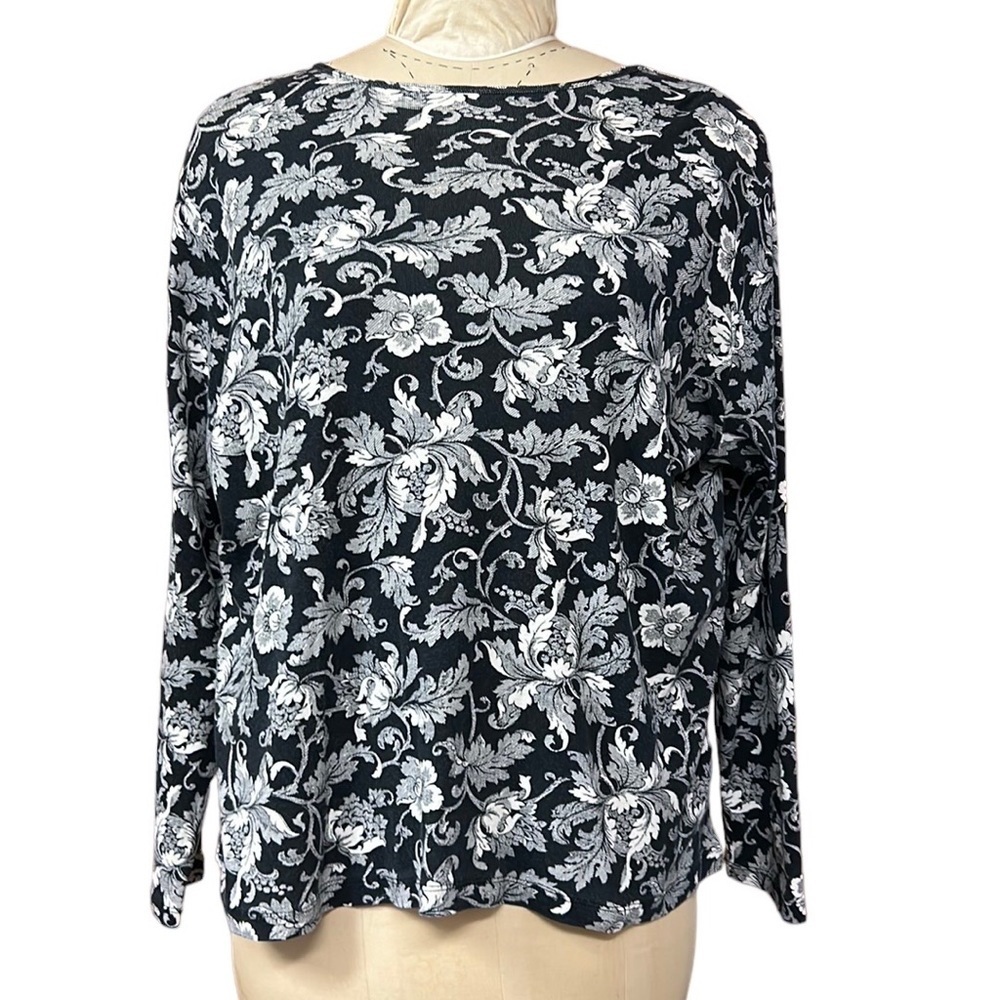 LAUREN RALPH LAUREN | Black Floral‎ Damask Top Long Sleeve Bussiness Casual 2X